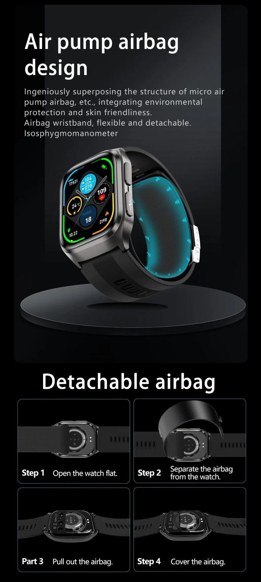 New Air Pump Airbag True Blood Pressure Health Measure Smart Watches Men Micro Physical Examination Fitness Sport SmartWatch NFC