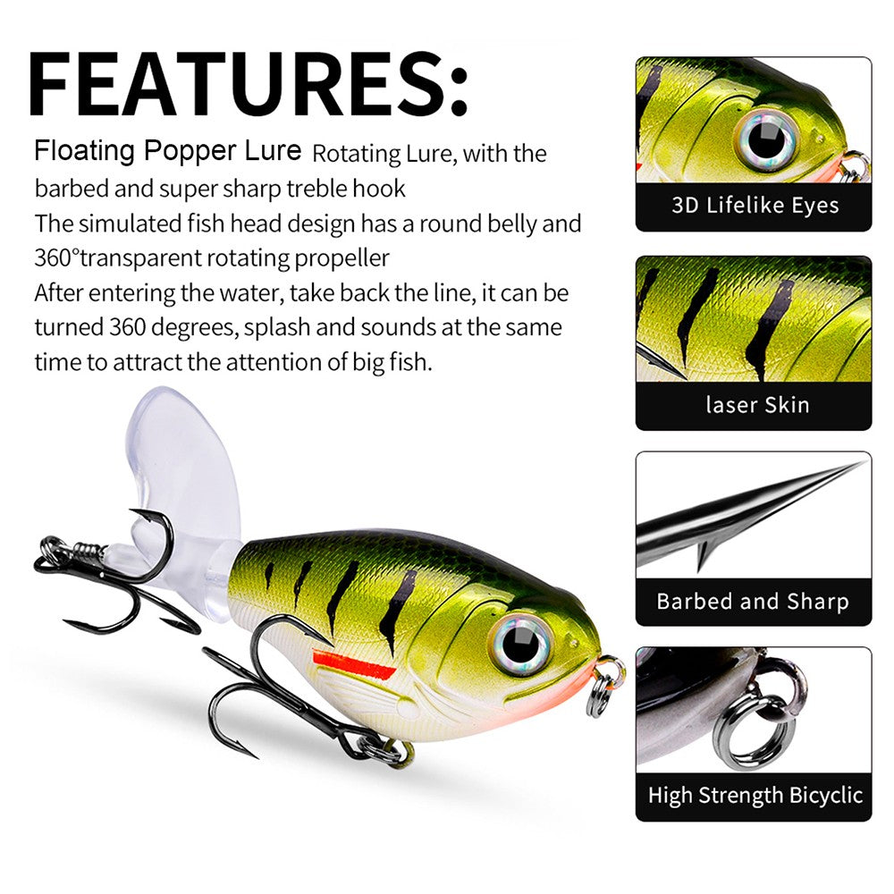 PROBEROS1PC Whopper Popper Isca de Pesca Topwater - Isca Artificial Rígida com Cauda Rotativa Macia para Equipamento de Pesca de Baixo