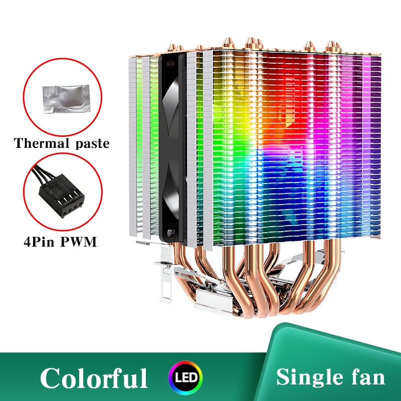 6 Heat Pipes ARGB CPU Air Cooler 4 Pin PWM Quiet CPU Cooling Fan for Intel LGA 1700 2011 1200 1156 X79 X99 AM3 AM4 PC Radiator