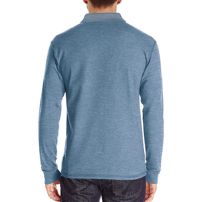 Spring Trend Men's Long Sleeve Casual Tshirt Solid Lapel Button Up Pullover Tops Autumn Turn Down Collar Bottoming Polo Shirt