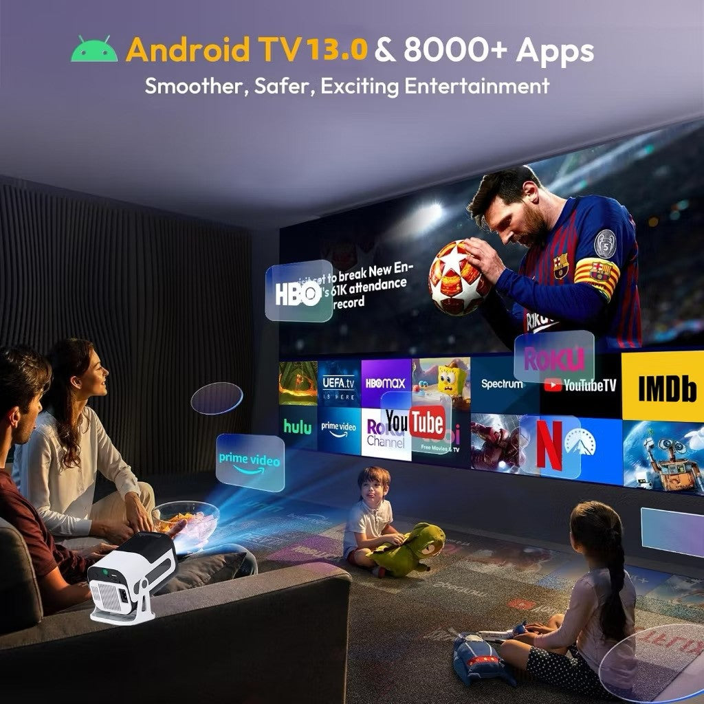 Mini Projector 1080P Android 13 Support 4k Protable Projector 300ANSI WiFi 6 BT 5.0 180° Rotable Video Projecters