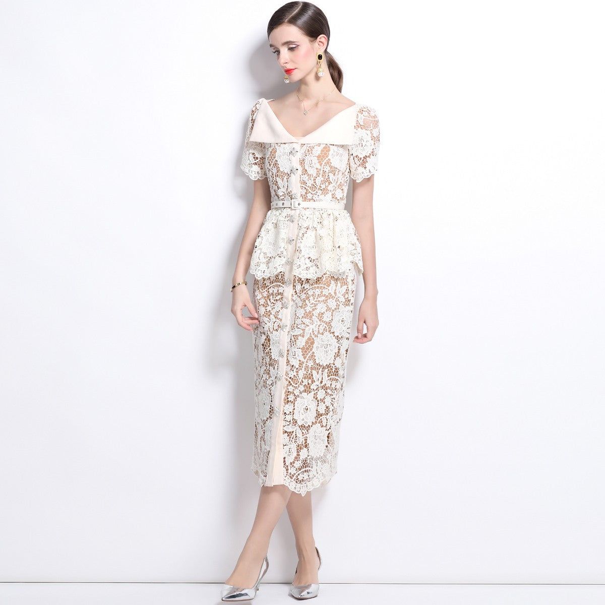 Quality Summer Beaded Diamonds Embroidery Beige White Lace Evening Dress Women S
