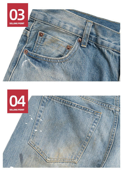 MIJKO Tie Dye Splatter Paint Denim Jeans Men's Loose Wide Leg Jeans American TJ131