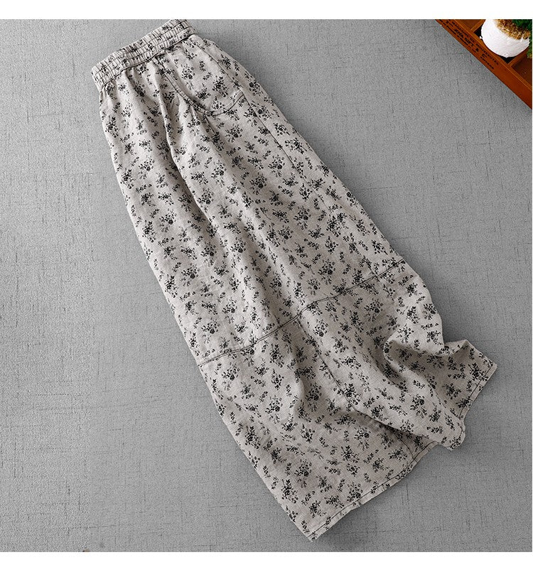 Cotton Linen High Waist Printed Summer New Sle Cool Slimming Hip Covering Floral Skirt Loose Fit Casual Long Skirt