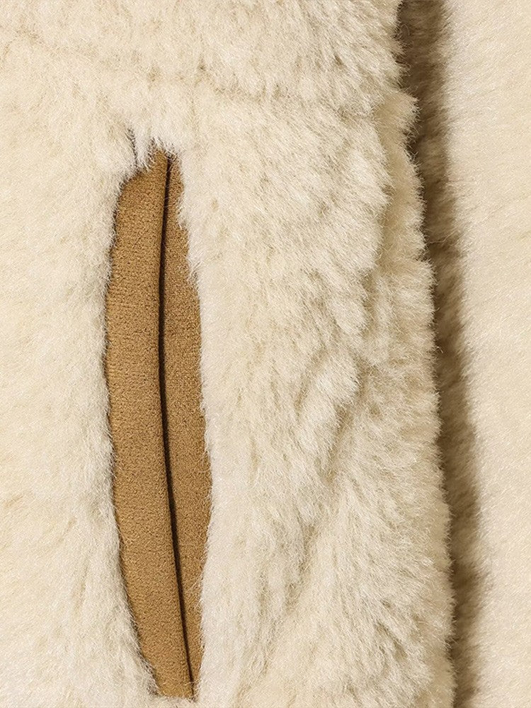 Suede Plush Both Sides Women's Coat Jacket Single Breasted Stand-Up Collar Pockets Female Jackets Autumn Loose Solid Coat Ladies