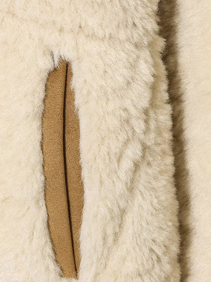 Suede Plush Both Sides Women's Coat Jacket Single Breasted Stand-Up Collar Pockets Female Jackets Autumn Loose Solid Coat Ladies