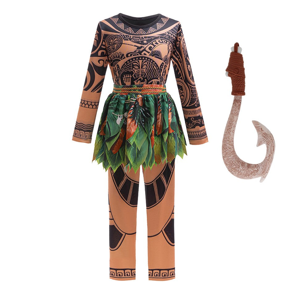 Girls Halloween Cosplay Moana Dress Ocean Adventure Role Play Costume Vaiana Princess Boys Maui Costume Vestidos Party Dress