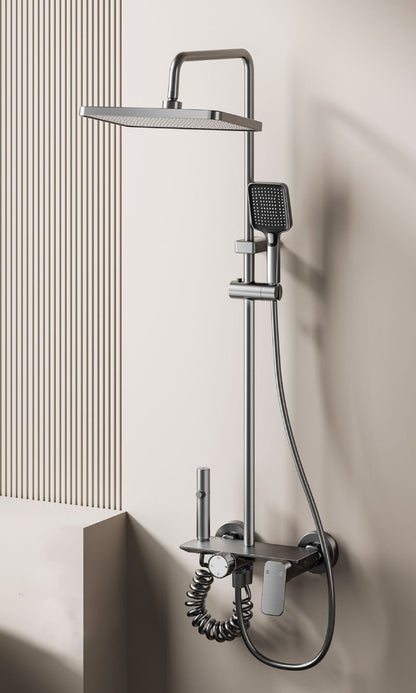 Household Aluminum Shower System Set Multifunction Rotary Knob Hot and Cold Water Pressurize Bathroom Gunmetal Gray Shower Set