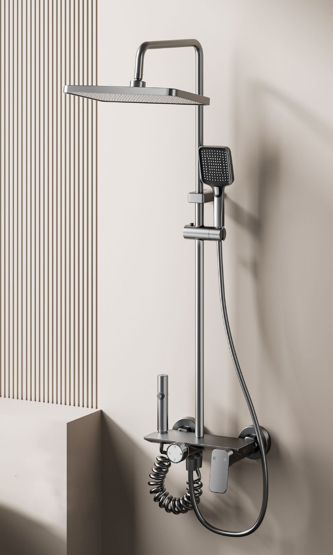 Multifunction Bathroom Shower System Set Hot and Cold Water Household Rotary Knob Pressurize Aluminum Gunmetal Gray Shower Set