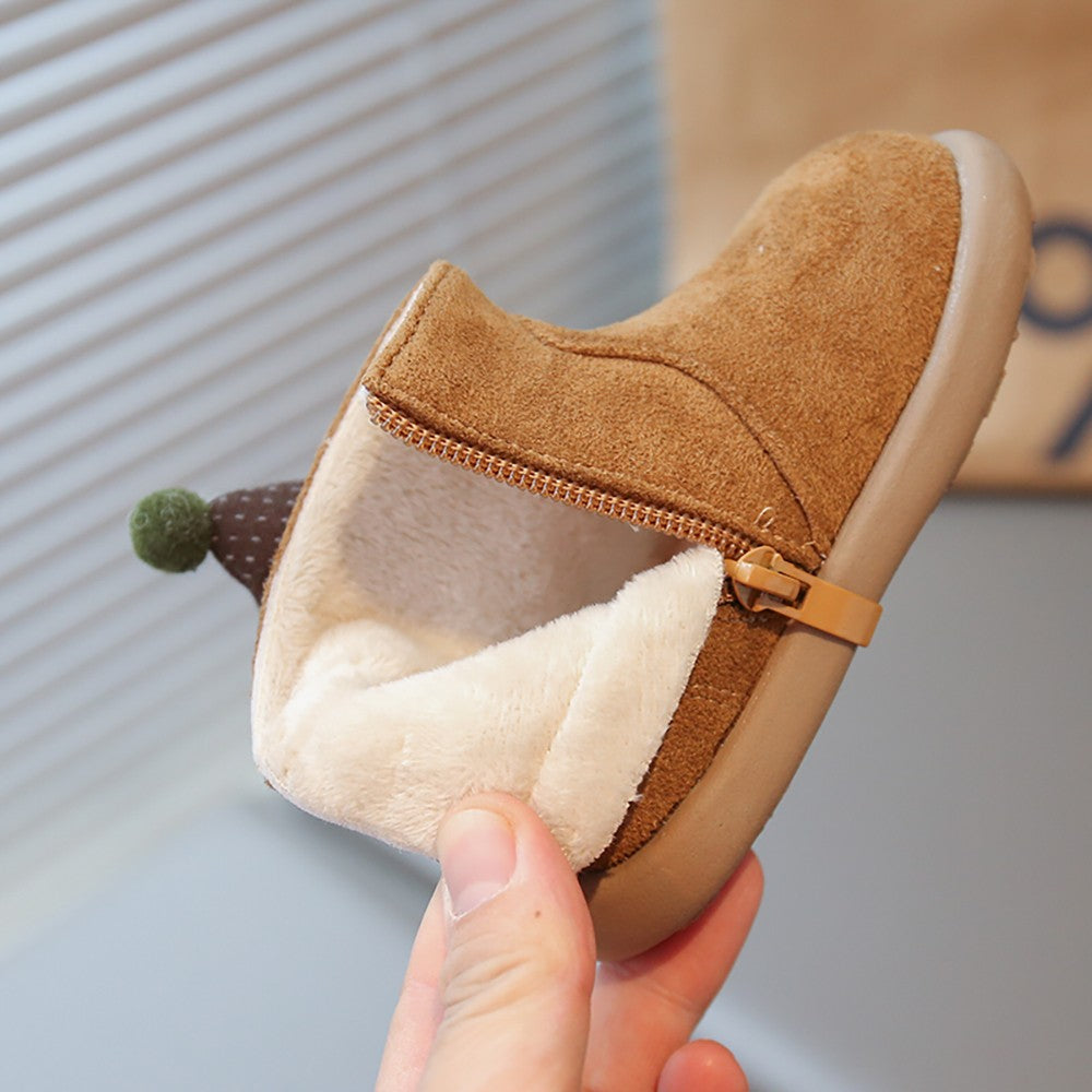 Christmas Children's Snow Boots PU Leather Vintage Girl's Plush Boots Anti-slippery Kid's Warm Padded Boots Cotton Shoes