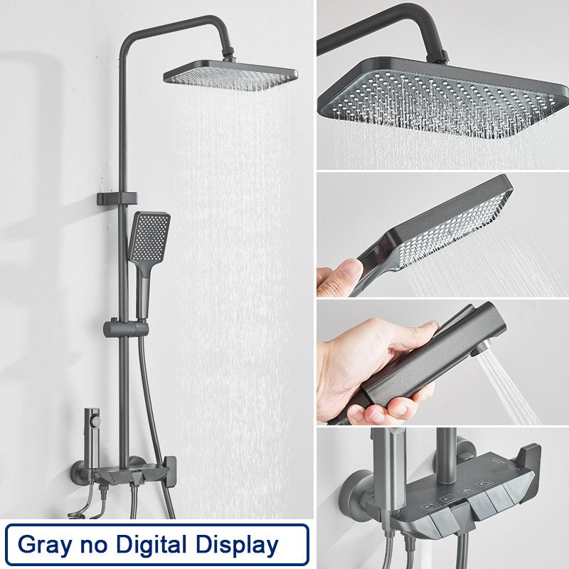 Conjunto de Torneira de Chuveiro Digital Inteligente Rozin Preto Estilo Piano Sistema de Banheiro Queda de Chuva Misturador Digital Cinza com Chuveirinho Bidê
