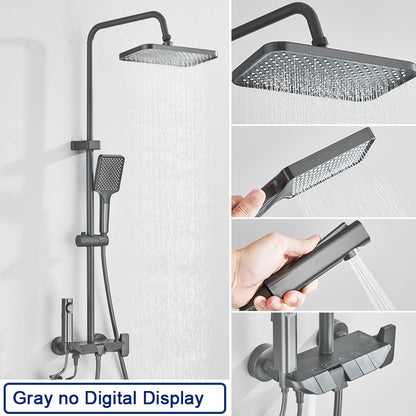 Conjunto de Torneira de Chuveiro Digital Inteligente Rozin Preto Estilo Piano Sistema de Banheiro Queda de Chuva Misturador Digital Cinza com Chuveirinho Bidê