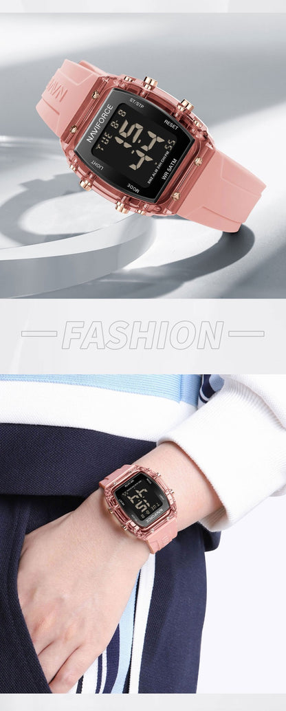 NAVIFORCE Watches for Woman LCD Digital Movement Female Clock Fashion 50m Waterproof Silicone Band Sport Electronic Wristwatches