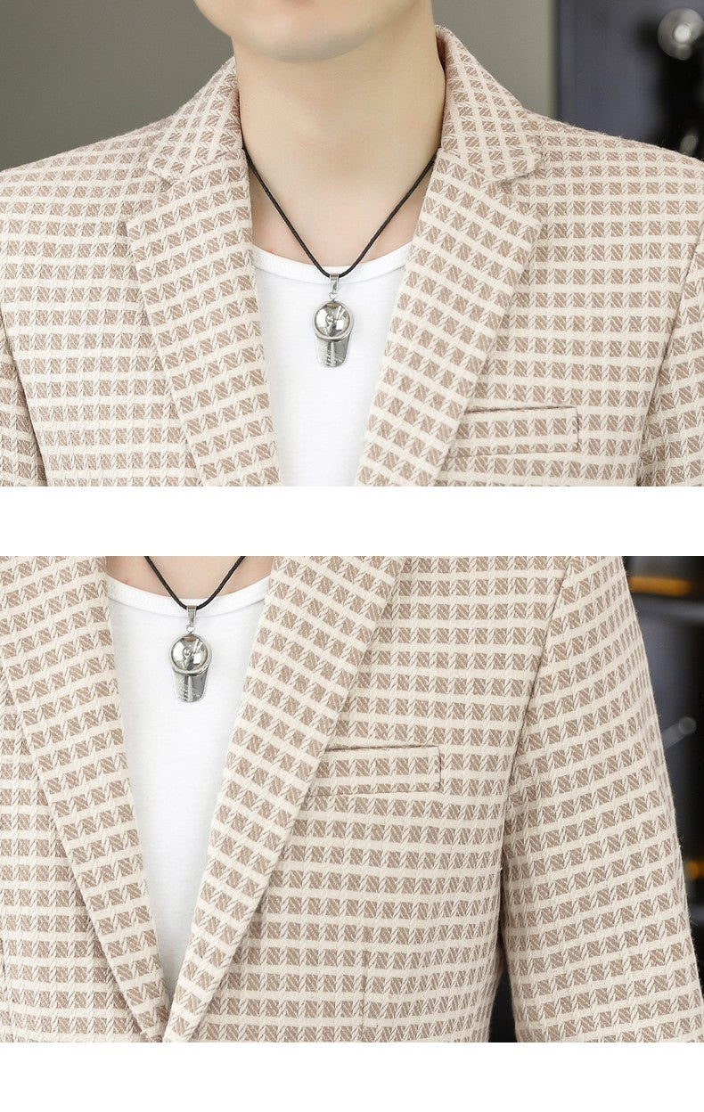 Blazer Men's Fashion Gentleman Business Outdoor Travel Plaid Slim-fit Korean Version of The Trend Handsome Youth Casual Blazer