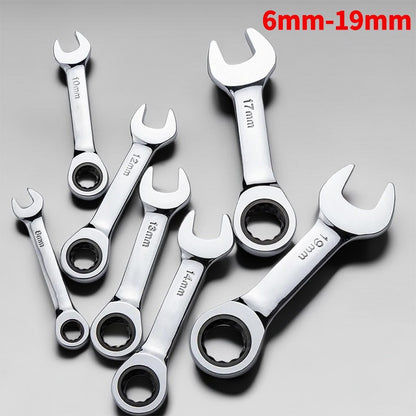 1 Chave de Catraca Curta - Alcance de 6-19mm, Chaves de Soquete de Catraca de Cabo Curto de 72 Dentes para Reparo Automotivo e de Porcas