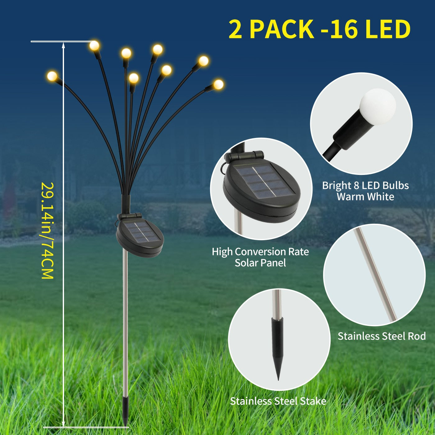 8-Head Solar Firefly Lights LED Solar Outdoor Decorative Garden Lights Waterproof High Flexibility Yard Patio Pathway Holiday
