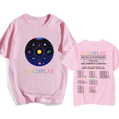 Cold-play Music of The Spheres World Tour 2025 Tshirts Cotton Tees Heavy Mental Fashion Graphic T-shirt Short Sleeve Unisex Tops