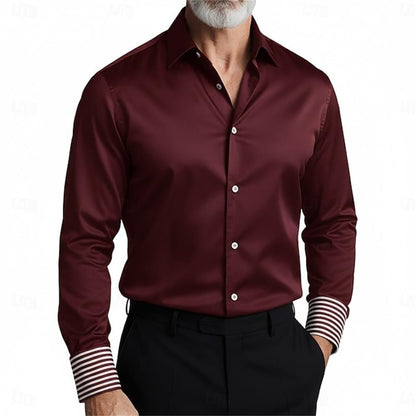 Fashionable men's long sleeved shirt with slim fit collar button solid color casual party plus size men's shirt