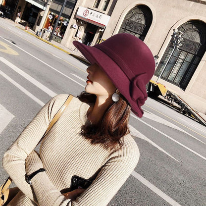 Chapéu Feminino Elegante Com Fita Outono Inverno Coreano Versátil Boné feminino Casamento na igreja Viagem Jazz britânico Senhora Fedora