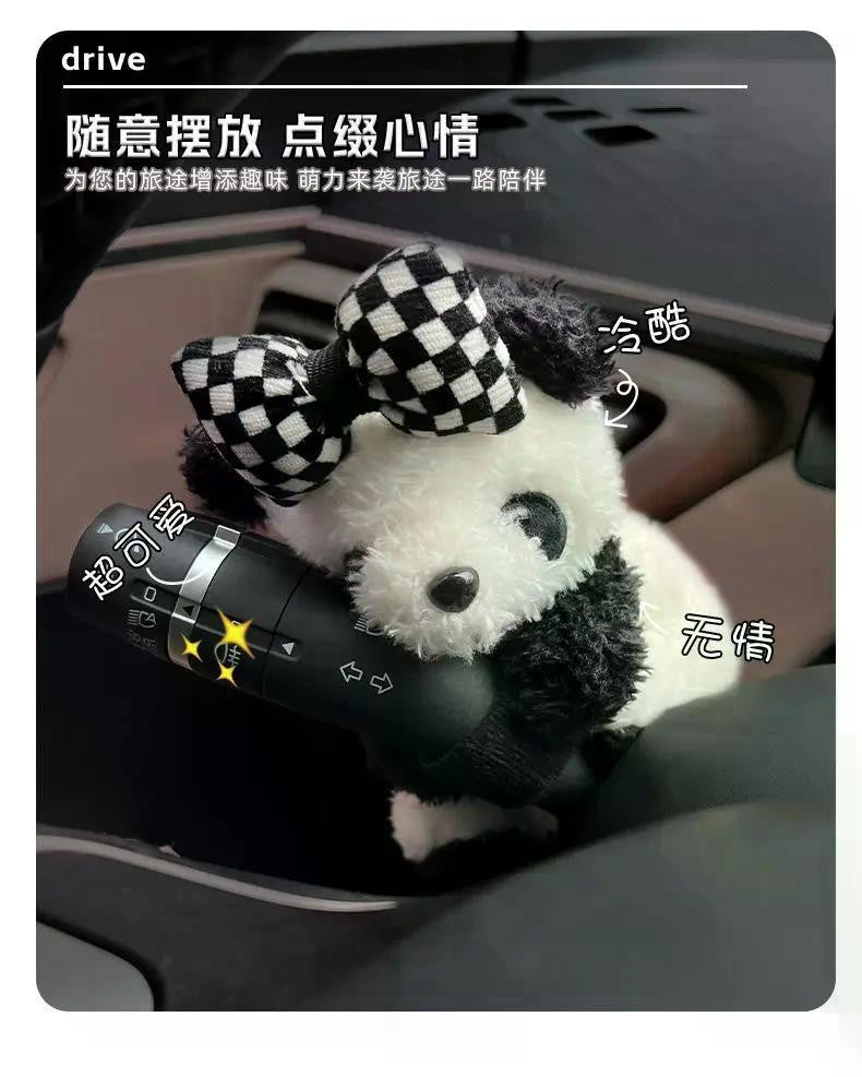 New Soft Panda Car Doll, Funny Cartoon Gear Shift Knob Cover Anti-Skid Dashboard Ornament for Automotive Interior Decor