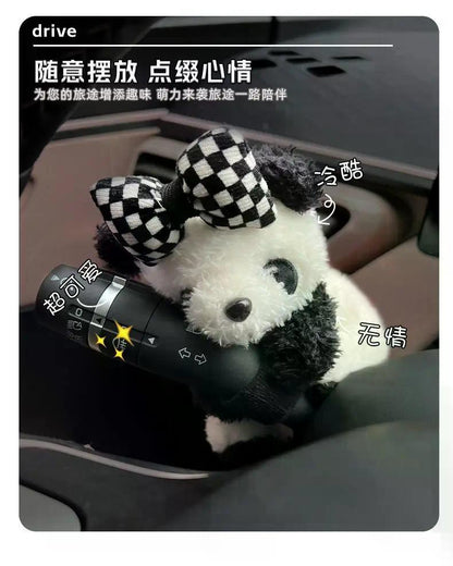 New Soft Panda Car Doll, Funny Cartoon Gear Shift Knob Cover Anti-Skid Dashboard Ornament for Automotive Interior Decor