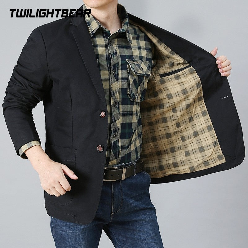 High Quality Men's Blazer Oversized Suit Jackets 5XL Pure Cotton Streetwear Casual Jacket Men Clothing Black Blazers  A2F5618