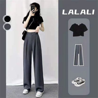 Fashion High Waist Wide Leg Pants Women Spring Fall Baggy Black Trouser Office Ladies Full Length Straight Suit Pant Outwear New