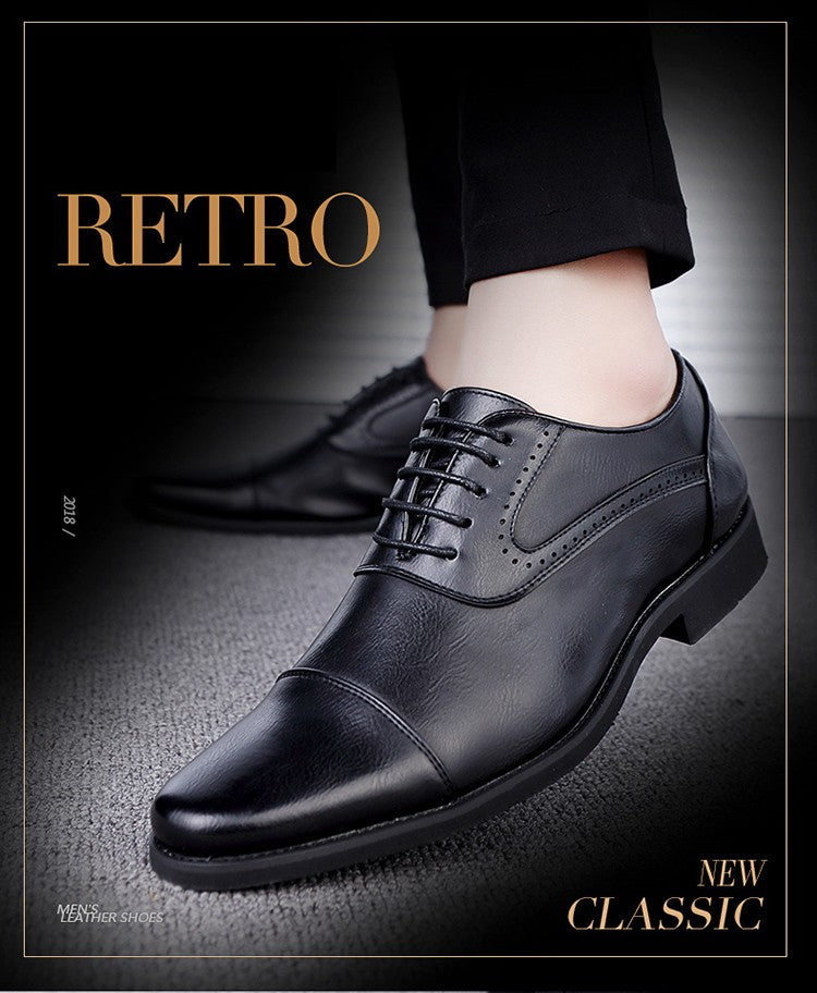 European Style Brown Leather Shoes Man Platform Pointed Toe Men's Dress Shoes Large Size 38-48 Quality Elegant Shoes For Men