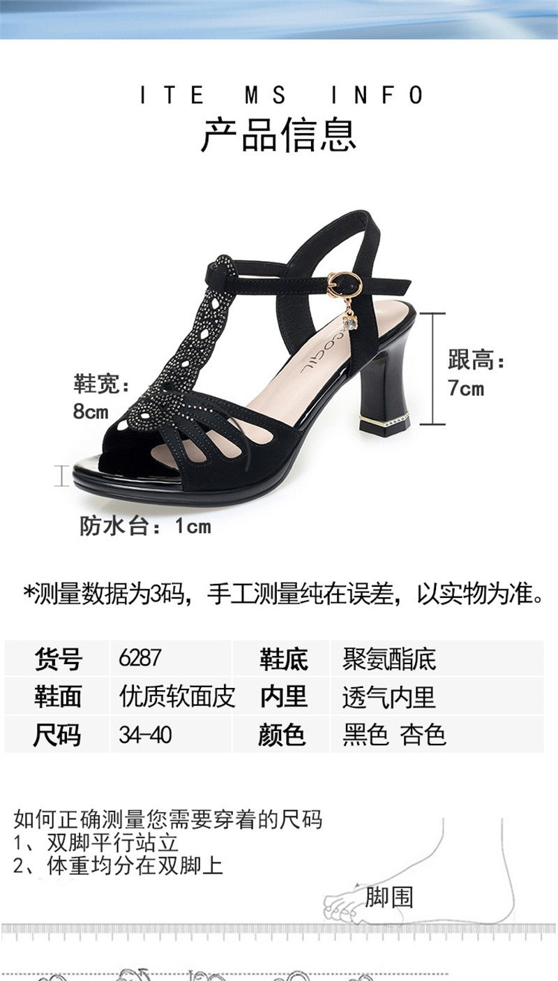 2025 New All-Match Thick Heel Thick Sole Fish Mouth Shoes Middle-Aged Women's Summer Elegant Mother Professional Sandals Fashion