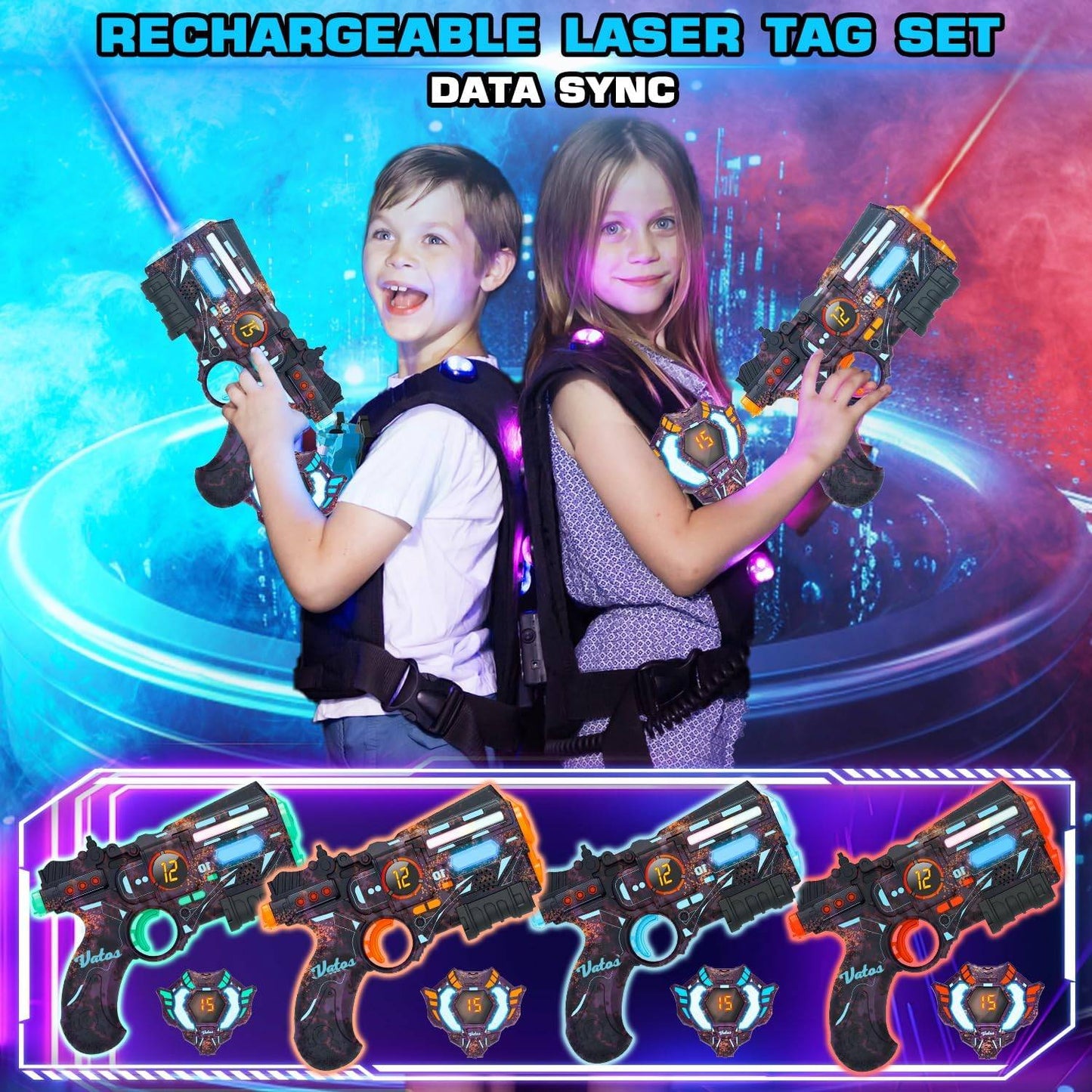 VATOS Recarregável Valor de Saúde Dados SYNC Pistola Laser Tag Infravermelho Conjuntos Laser Tag 4 Coletes Luz Brilhante Jogo Lazer Tag para Adultos f