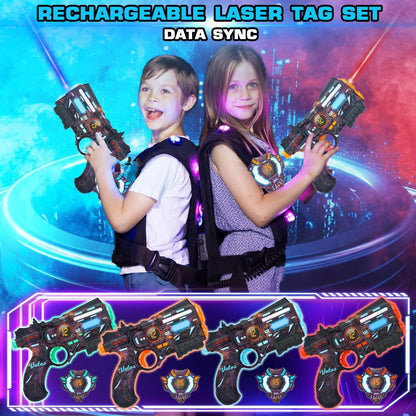 VATOS Recarregável Valor de Saúde Dados SYNC Pistola Laser Tag Infravermelho Conjuntos Laser Tag 4 Coletes Luz Brilhante Jogo Lazer Tag para Adultos f