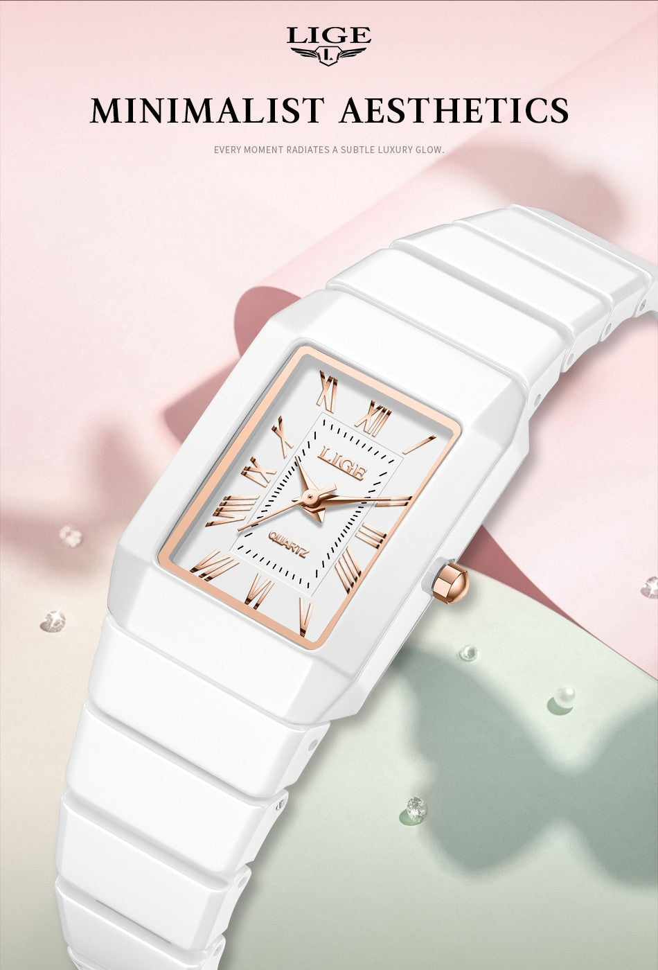 LIGE 2026 Women's Watch ceramic fashion quartz wristwatch elegant waterproof vintage watches ultra-thin Watch for Women reloj