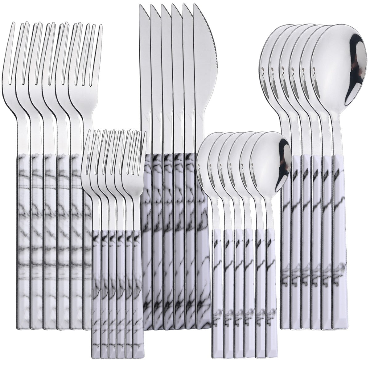 Conjunto de Talheres 30 Peças Aço Inoxidável Imitação Mármore Garfo Colher Faca Jantar Cozinha Louça Utensílios de Mesa Conjunto