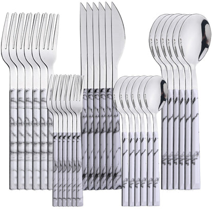 Conjunto de Talheres 30 Peças Aço Inoxidável Imitação Mármore Garfo Colher Faca Jantar Cozinha Louça Utensílios de Mesa Conjunto