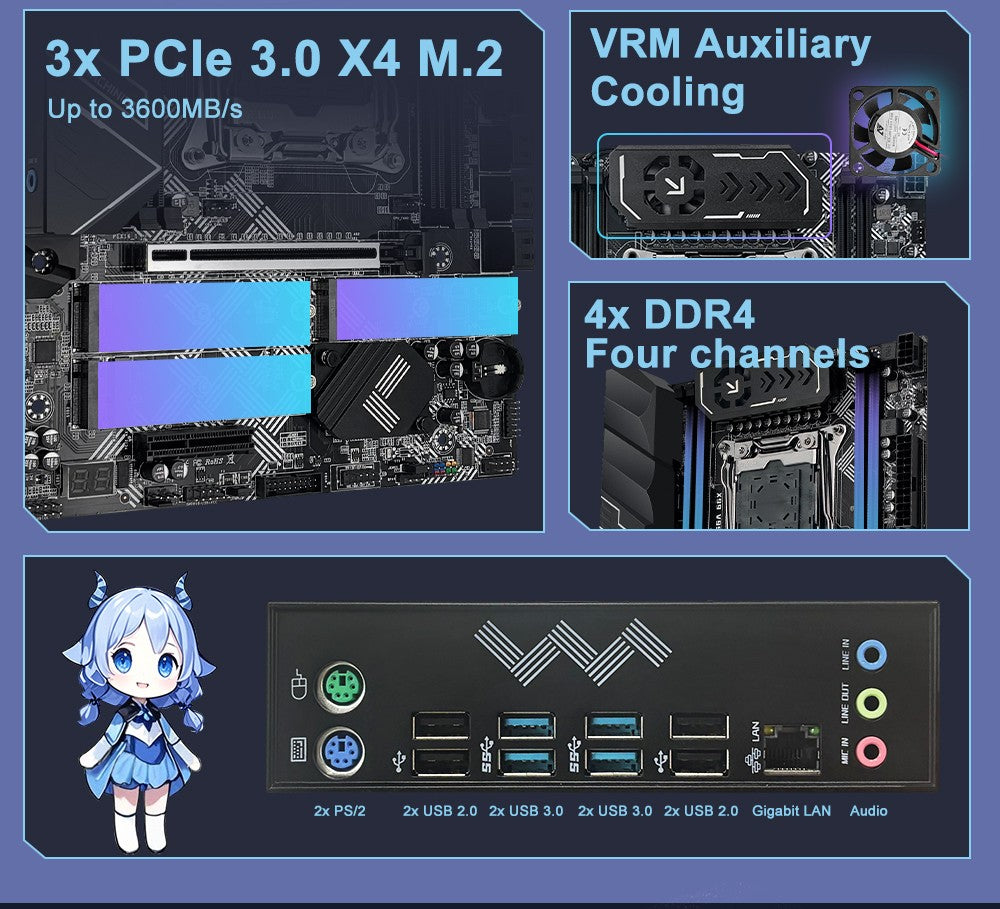 MACHINIST X99 V9S Motherboard Support TPM2.0 LGA 2011-3 Xeon E5 cpu DDR4 RAM C612 chip with 3*NVME M.2 slot SATA3.0 USB3.0