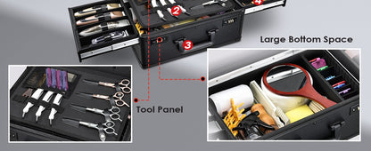 Barber Case with Sliding Tray, Profesional Barbers Briefcase Tool Case for Clippers and Hair Scissors Supplies Travel Suitcase