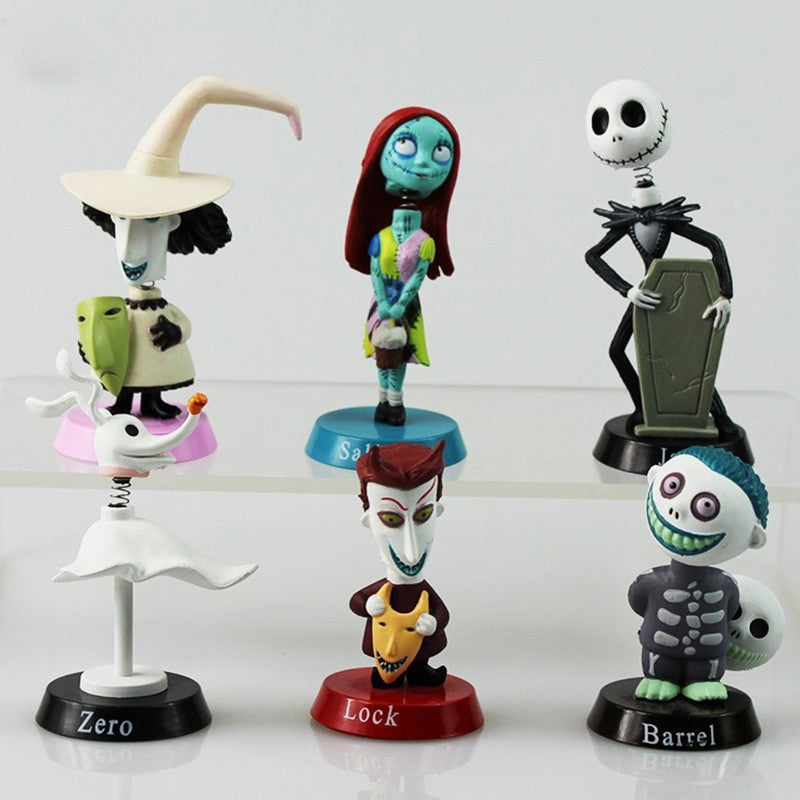 Conjunto de 6 Peças Bonecos Articulados O Estranho Mundo de Jack Jack Skellington Sally Finkelstein Lock Barrel com Cabeça Balançante em PVC