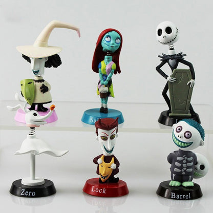 Conjunto de 6 Peças Bonecos Articulados O Estranho Mundo de Jack Jack Skellington Sally Finkelstein Lock Barrel com Cabeça Balançante em PVC
