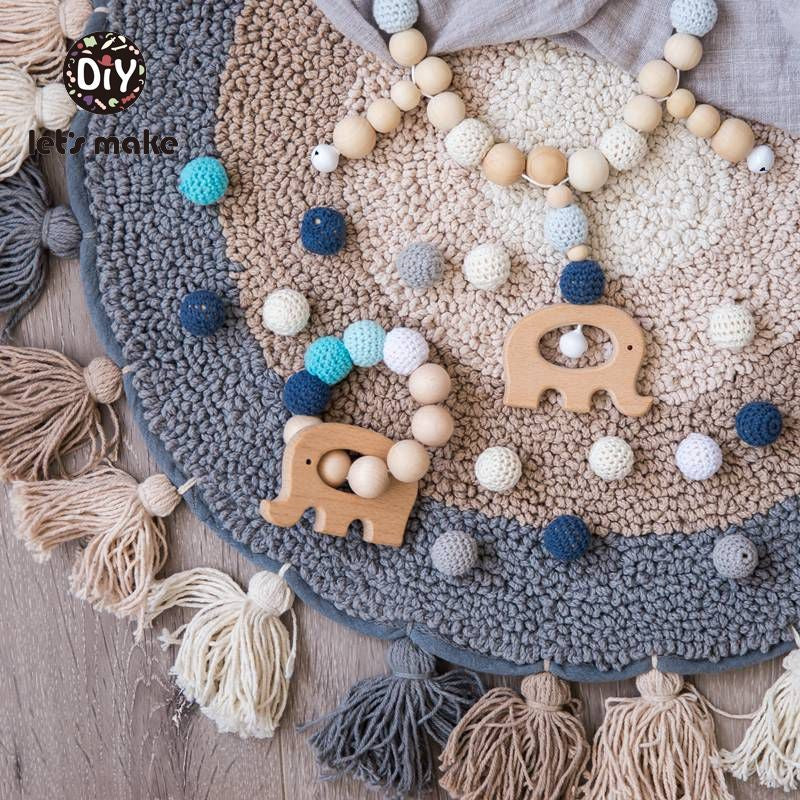 Let's Make Wood Teether Baby Bed Hanging Rattles Toy Make Noise Bird Elephant Shape Crochet Beads Bracelet Pram Clip Baby Rattle