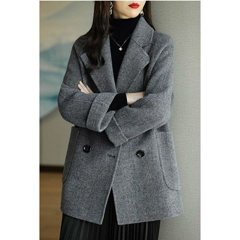 Ladies Woolen Jacket 2025 Autumn Winter Fashion Temperament Female Coat Long Sleeve Short Double-breasted Women Wool Overcoat