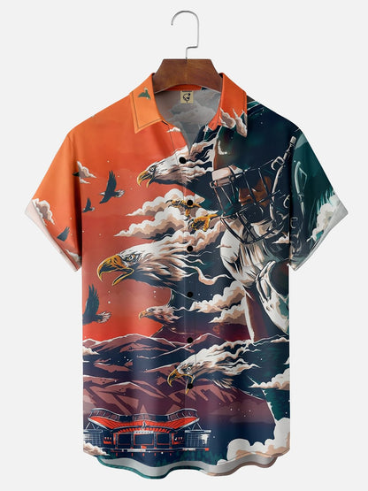 Men's Retro Short Sleeve Shirt Summer Casual Fun Hawaiian Ukiyoe Kitten Fishing Shark Print Lapel Short Sleeve Shirt