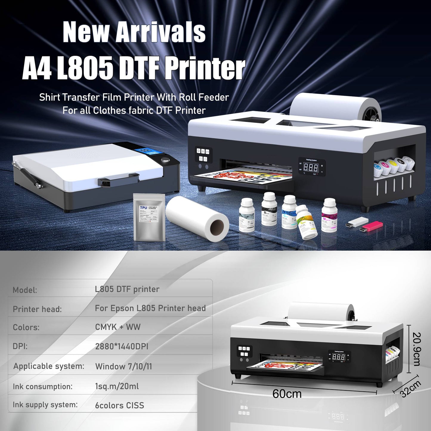 US Stock A3 L805 UV DTF Printer For Epson XP600 DTF Printer A4 A3 DTF Printer T shirt Printing Machine impresora dtf EU Stock