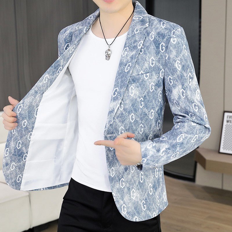 New Floral Pattern Autumn Winter Men's Suit Slim Fit Youth Formal Single Blazer Jacket