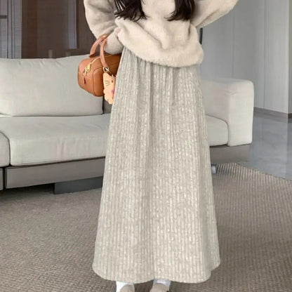 Plus Size Women's Fleece-Lined Thickened Skirt High-Waisted Slimming Medium-Length A- Line Korean Style New Arrival For Autumn/W