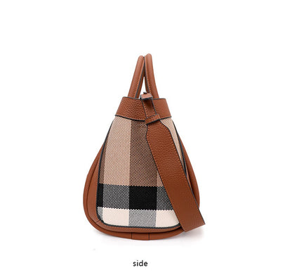 Aidrani  2025 New retro checkered women's handbag, large capacity luxury bag, canvas genuine leather bag