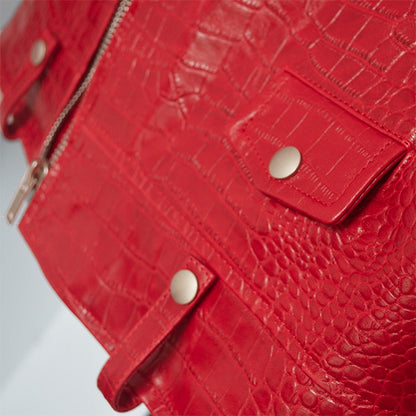 Mauroicardi Spring Red Crocodile Pattern Faux Leather Biker Jacket Long Sleeve Zipper Plus Size Designer Men Clothing 4xl 5xl