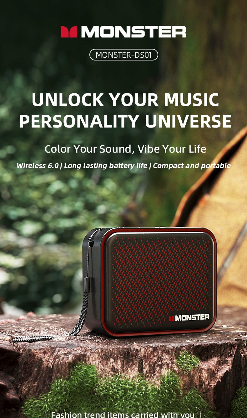Caixa de Som Portátil Sem Fio Monster DS01 Outdoor BT V6.0 IP67 à Prova d'Água 1500mAh Mini Subwoofer de Alta Fidelidade Acústica Personalizada