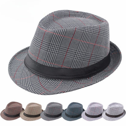 Check Fedora Middle-aged and elderly spring/summer leisure gentleman jazz hat men's artistic sunshade Party Bucket hat