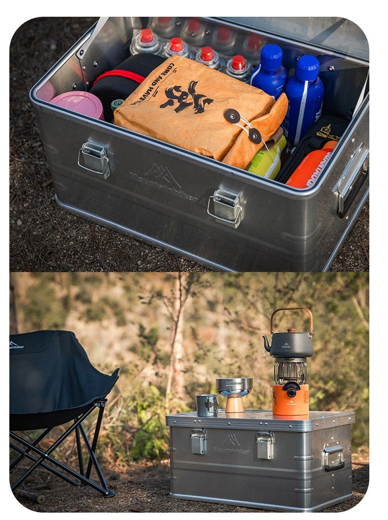 MOUNTAINHIKER Outdoor Storage Box Camping Picnic Travel Aluminum Alloy Large Capacity Box Silver Storage Bag 30-80L