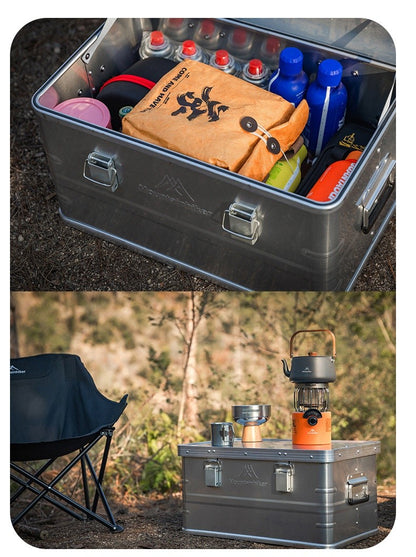 MOUNTAINHIKER Outdoor Storage Box Camping Picnic Travel Aluminum Alloy Large Capacity Box Silver Storage Bag 30-80L